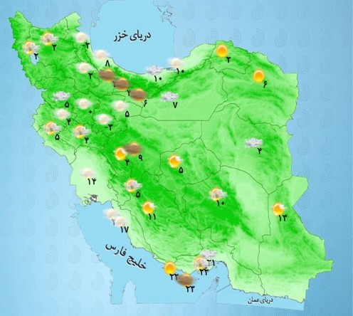 وضعیت آب و هوا، امروز ۱۶ اسفند ۱۴۰۲ / هشدار فعالیت سامانه بارشی در ۱۸ استان / افزایش آلودگی هوا در تهران